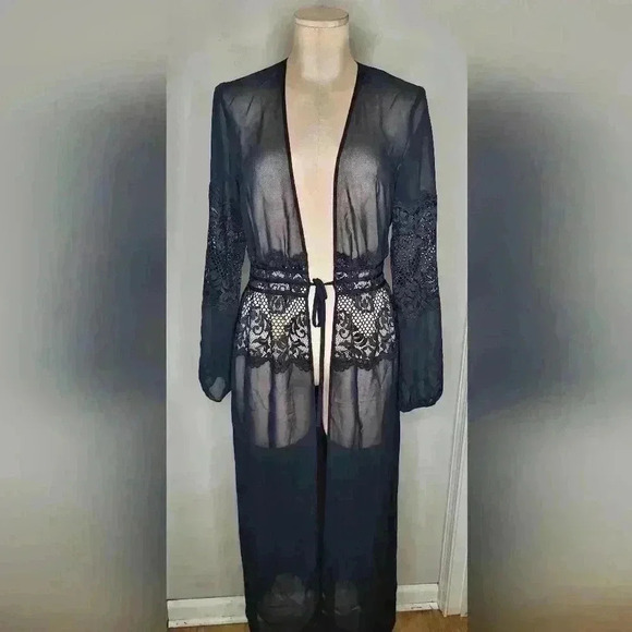 La Senza Long Black Maxi Lace Robe Sleep Size Small Medium - Picture 1 of 12